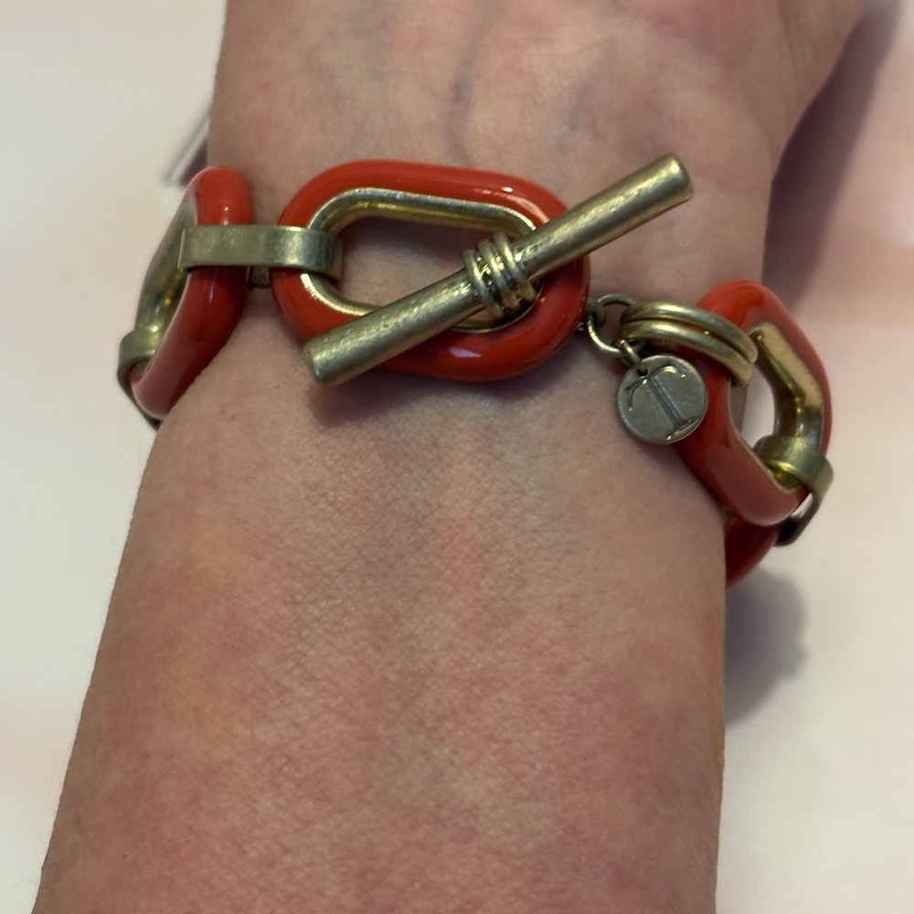 Talbots Matte Gold Rustic Orange Toggle Bracelet … - image 2